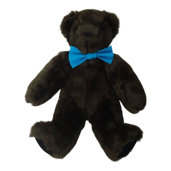 Vermont Teddy Bear 14" Plush Chocolate Brown Stuffed Animal Toy Blue Bow Tie - Picture 10 of 12